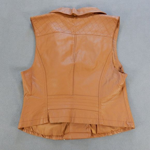 Wet Seal Womens Vest XL Brown Moto Pleather Vegan Faux Leather Studded Zip Snap - Picture 10 of 10